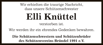 Traueranzeige von Elli Knüttel von Super Sonntag Bernburg