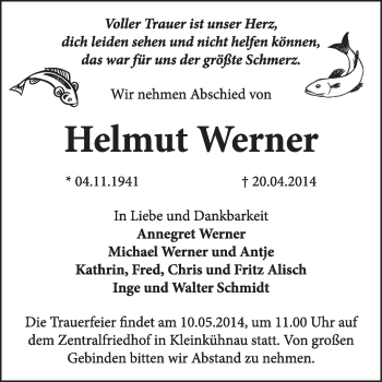 Traueranzeige von Helmut Werner von Super Sonntag Dessau / Köthen