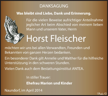 Traueranzeige von Horst Fleischer von Super Sonntag Zeitz