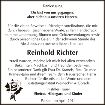 Traueranzeige von Reinhold Richter von Super Sonntag Bernburg
