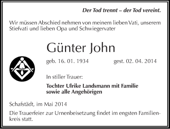 Traueranzeige von Günter John von Mitteldeutsche Zeitung Merseburg/Querfurt