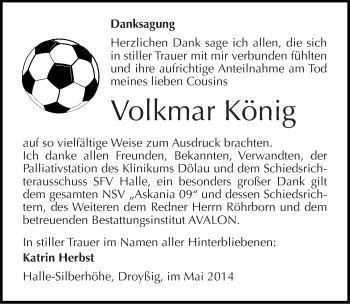 Traueranzeige von Volkmar König von Mitteldeutsche Zeitung Halle/Saalkreis