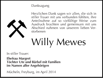 Traueranzeige von Willy Mewes von Mitteldeutsche Zeitung Merseburg/Querfurt