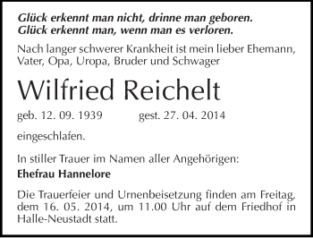 Traueranzeige von Wilfried Reichelt von Mitteldeutsche Zeitung Halle/Saalkreis
