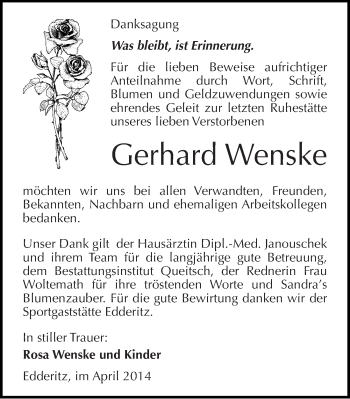 Traueranzeige von Gerhard Wenske von Mitteldeutsche Zeitung Köthen
