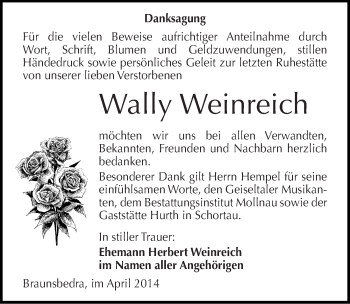 Traueranzeige von Wally Weinreich von Mitteldeutsche Zeitung Merseburg/Querfurt