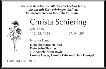 Traueranzeige von Christa Schiering von Mitteldeutsche Zeitung