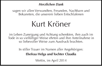 Traueranzeige von Kurt Kröner von Mitteldeutsche Zeitung Halle/Saalkreis