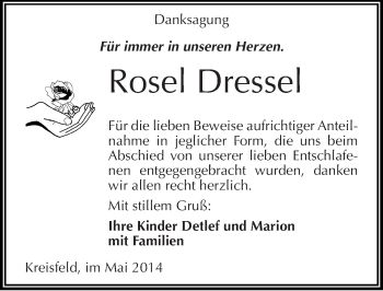 Traueranzeige von Rosel Dressel von Mitteldeutsche Zeitung Mansfelder Land