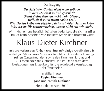 Traueranzeige von Klaus-Dieter Kirchner von Mitteldeutsche Zeitung Mansfelder Land