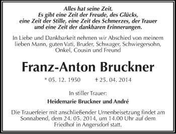 Traueranzeige von Franz-Anton Bruckner von Mitteldeutsche Zeitung Halle/Saalkreis