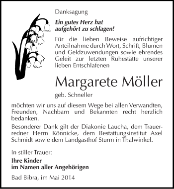 Traueranzeige von Margarete Möller von Mitteldeutsche Zeitung Naumburg/Nebra