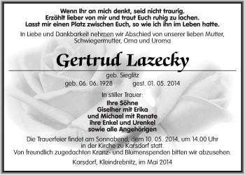 Traueranzeige von Gertrud Laucky von Mitteldeutsche Zeitung Naumburg/Nebra
