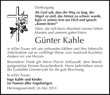 Traueranzeige von Günter Kahle von Mitteldeutsche Zeitung Naumburg/Nebra