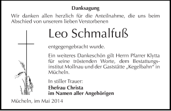 Traueranzeige von Leo Schmalfuß von Mitteldeutsche Zeitung Merseburg/Querfurt
