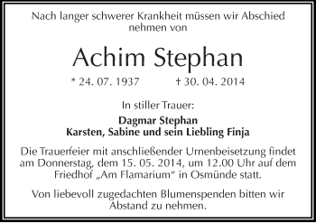 Traueranzeige von Achim Stephan von Mitteldeutsche Zeitung Halle/Saalkreis