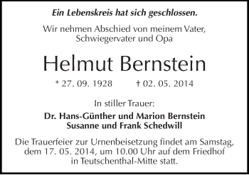 Traueranzeige von Helmut Bernstein von Mitteldeutsche Zeitung Halle/Saalkreis