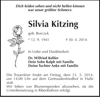 Traueranzeige von Silvia Kitzing von Mitteldeutsche Zeitung Halle/Saalkreis