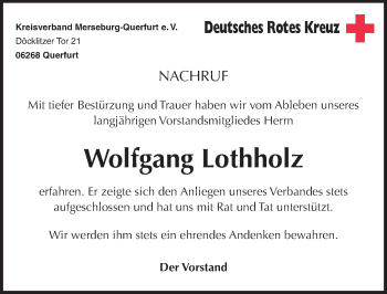 Traueranzeige von Wolfgang Lothholz von Mitteldeutsche Zeitung Merseburg/Querfurt