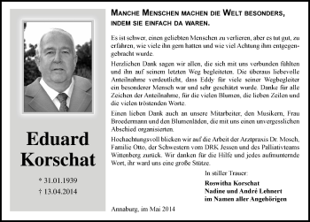 Traueranzeige von Eduard Korschat von Mitteldeutsche Zeitung Wittenberg