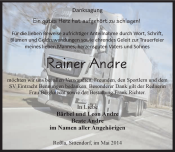 Traueranzeige von Rainer Andre von Mitteldeutsche Zeitung Sangerhausen