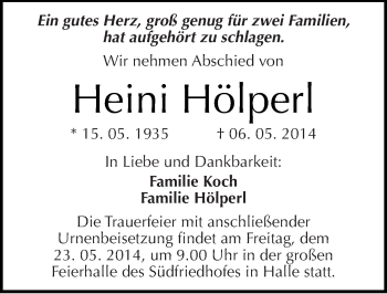 Traueranzeige von Heini Hölperl von Mitteldeutsche Zeitung Halle/Saalkreis