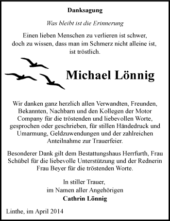Traueranzeige von Michael Lönnig von Mitteldeutsche Zeitung Wittenberg