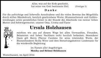 Traueranzeige von Ursula Holzhausen von Mitteldeutsche Zeitung Quedlinburg