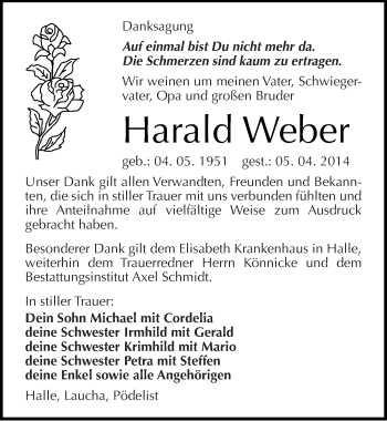 Traueranzeige von Harald Weber von Mitteldeutsche Zeitung Naumburg/Nebra