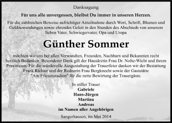 Traueranzeige von Günther Sommer von Mitteldeutsche Zeitung Sangerhausen