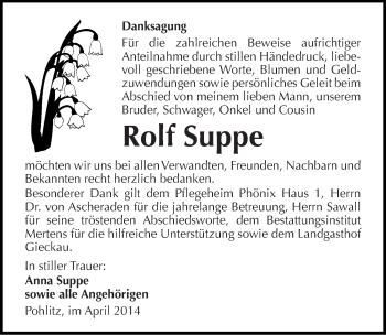 Traueranzeige von Rolf Suppe von Mitteldeutsche Zeitung Naumburg/Nebra