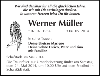 Traueranzeige von Werner Müller von Mitteldeutsche Zeitung Merseburg/Querfurt