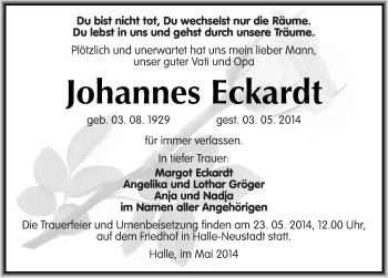 Traueranzeige von Johannes Eckardt von Mitteldeutsche Zeitung Halle/Saalkreis