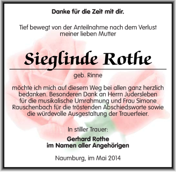 Traueranzeige von Sieglinde Rothe von Mitteldeutsche Zeitung Naumburg/Nebra