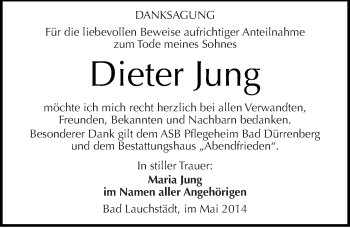 Traueranzeige von Dieter Jung von Mitteldeutsche Zeitung Merseburg/Querfurt