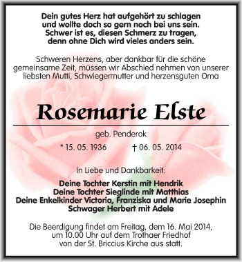 Traueranzeige von Rosemarie Elste von Mitteldeutsche Zeitung Halle/Saalkreis