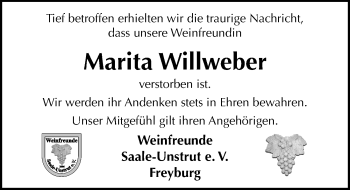 Traueranzeige von Marita Willweber von Mitteldeutsche Zeitung Naumburg/Nebra