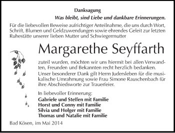 Traueranzeige von Margarethe Seyffarth von Mitteldeutsche Zeitung Naumburg/Nebra