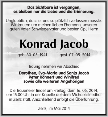 Traueranzeige von Konrad Jacob von Mitteldeutsche Zeitung Zeitz