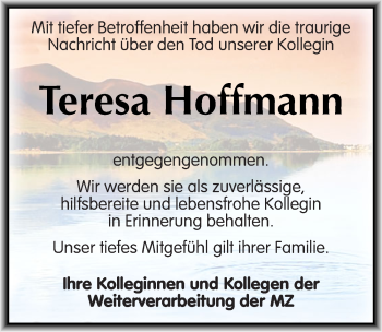 Traueranzeige von Teresa Hoffmann von Mitteldeutsche Zeitung Halle/Saalkreis