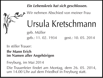 Traueranzeige von Ursula Kretschmann von Mitteldeutsche Zeitung