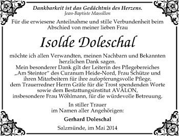 Traueranzeige von Isolde Dereschal von Mitteldeutsche Zeitung Halle/Saalkreis
