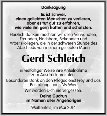 Traueranzeige von Gerd Schleich von Mitteldeutsche Zeitung Weißenfels