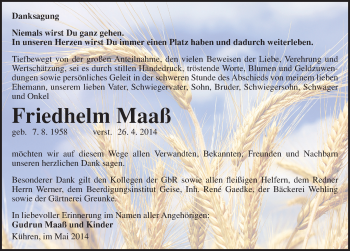 Traueranzeige von Friedhelm Maaß von Mitteldeutsche Zeitung Köthen