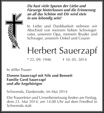 Traueranzeige von Herbert Sauerzapf  von Mitteldeutsche Zeitung