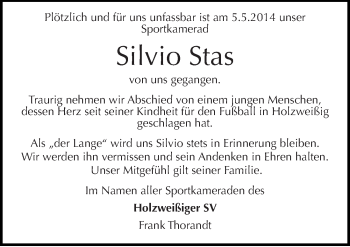 Traueranzeige von Silvio Stas von Mitteldeutsche Zeitung Bitterfeld