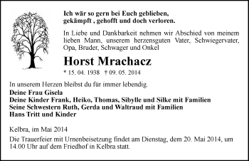 Traueranzeige von Horst Mrachacz von Mitteldeutsche Zeitung Sangerhausen