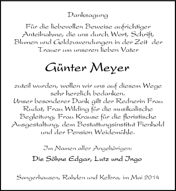 Traueranzeige von Günter Meyer von Mitteldeutsche Zeitung Sangerhausen