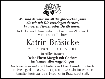 Traueranzeige von Katrin Bräsicke von Mitteldeutsche Zeitung Halle/Saalkreis