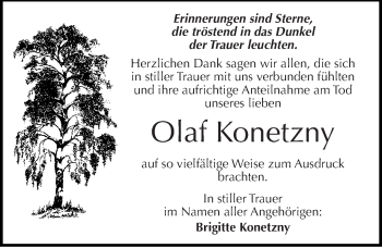 Traueranzeige von Olaf Konetzny von Mitteldeutsche Zeitung Quedlinburg